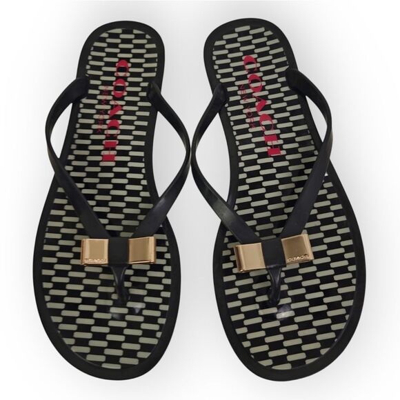 Coach Landon Black and Gold Sandals with Bow Detail 6B - Picture 2 of 5